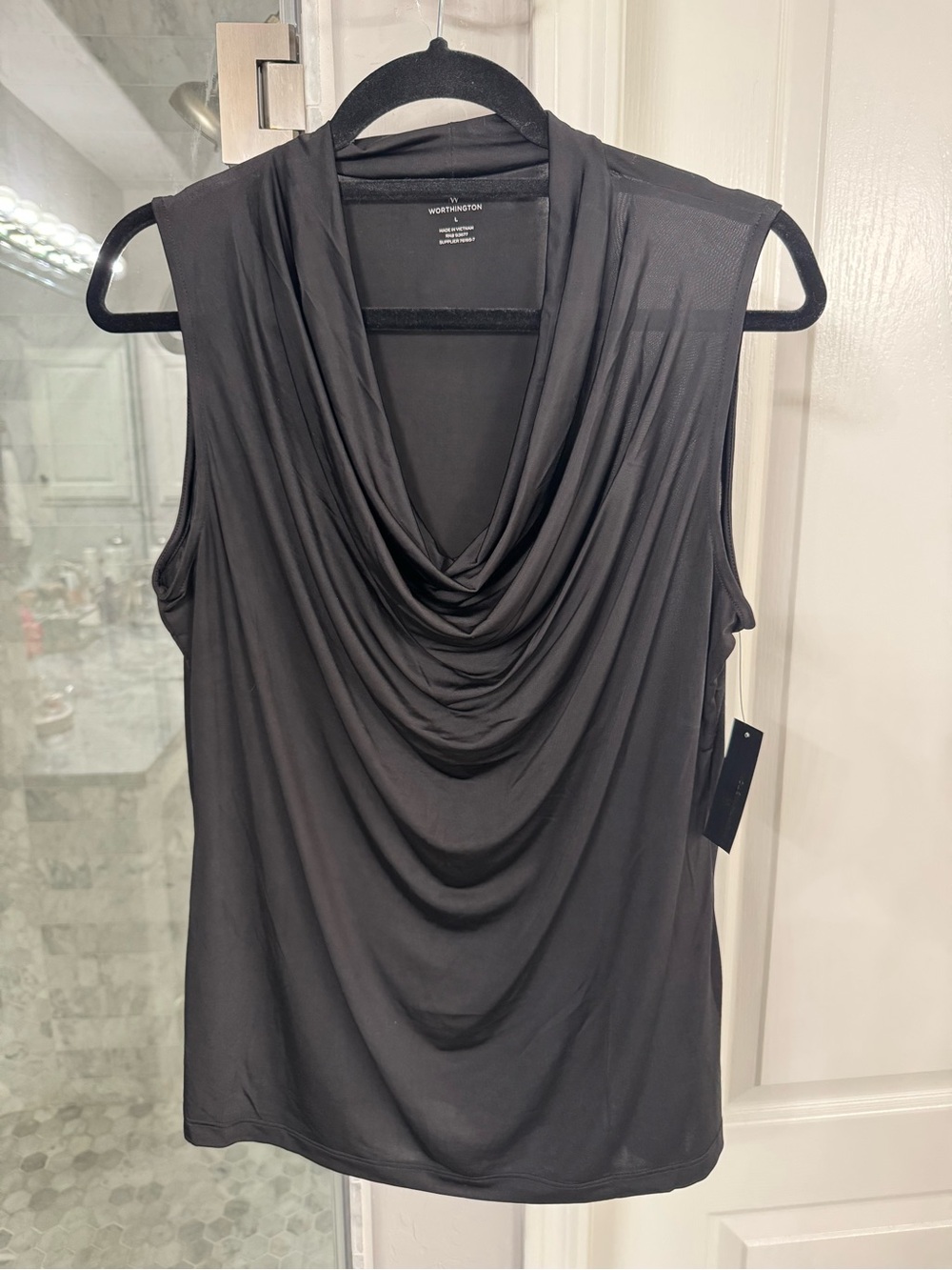 Worthington Black Cowl Neck Sleeveless Top Size Large NWT